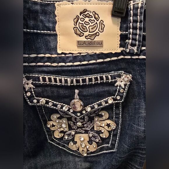 L.A. Idol Dark Blue Embellished Capris 11 - Picture 6 of 8